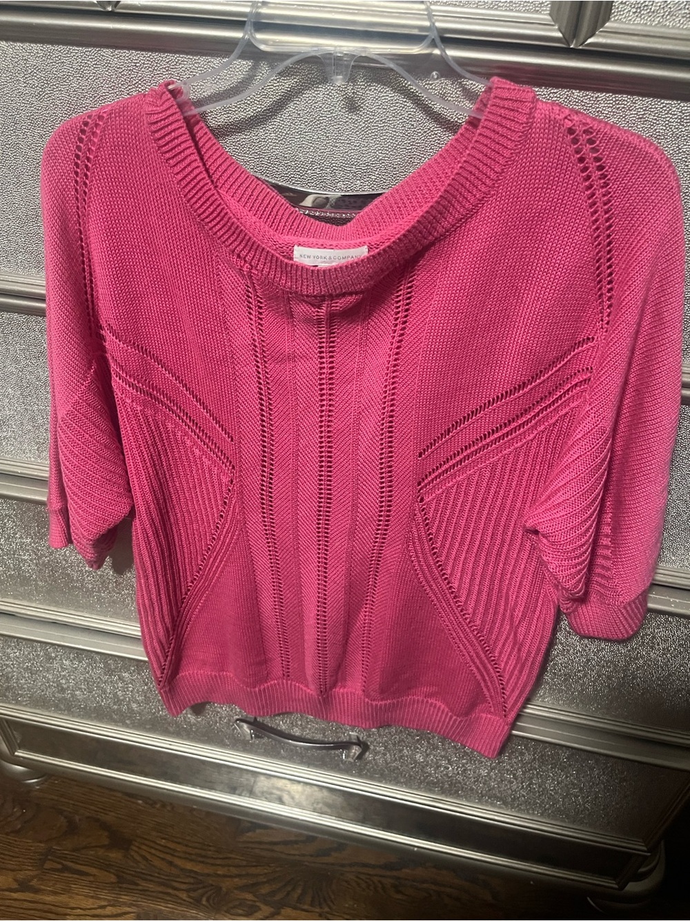 New York & Company Bright Pink Short-Sleeve Knit Top